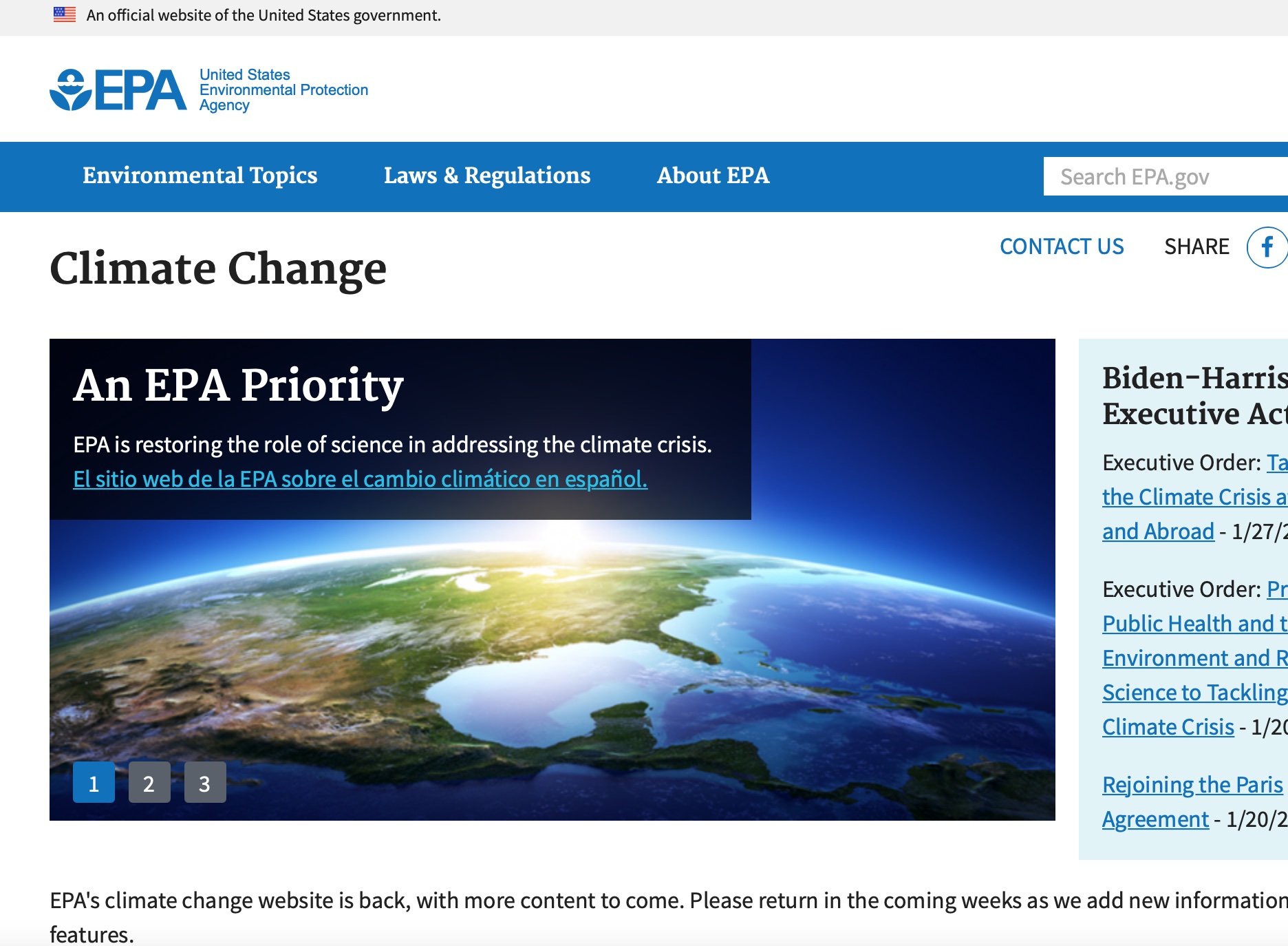 US climate change website back online